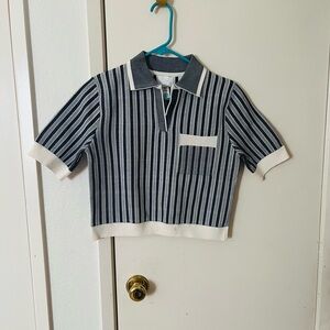 H&M Navy & White Striped Knit Polo - Kids